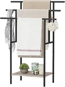 HOOBRO 39.4" Freestanding Towel Rack for Bathroom, Blanket Rack with Shelf