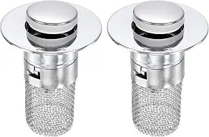 uxcell 2Pcs Bathroom Sink Drain Strainer, Brass Sink Drain Stopper with Removable Stainless Steel Filter Basket Hair Catcher Fit 1.18"-2.36" Hole with Box for Sinks Bathtubs