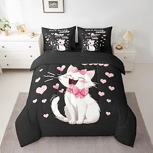 jejeloiu Cat Comforter Set Twin Size for Kids Boys Girls Cutetoon 7 Pieces