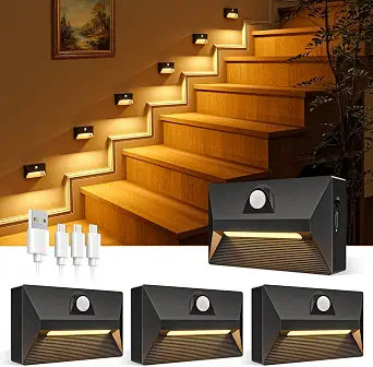 VOLISUN Motion Sensor Rechargeable Stair Lights, 3 Modes 3CCT 4Pack,Black