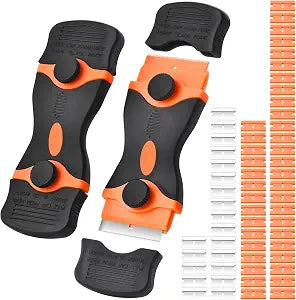 2 Pack Razor Blade Scraper Tool, 2-in-1 Razor Scraper With 60 Pcs Razor Blades 20 Pcs Metal and 40 Pcs Plastic Razor Blades, Cleaning Scraper Tool, Cooktop, Paint, Glass Scraper, Decal, Sticker, Label