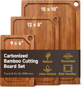 Carbonized Bamboo Cutting Boards for Kitchen Set of 3 Knife-Friendly