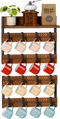 2-in-1 Coffee Cup Holder Wall Mounted with 16 Adjustable Hooks