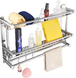 Towel Rack for Bathroom Stainless Steel Wall Mounted Towel Rack Toilet Paper Roll Holders Lavatory Bath Storage Shelf Bathroom Wall Shelf, 3-Tier