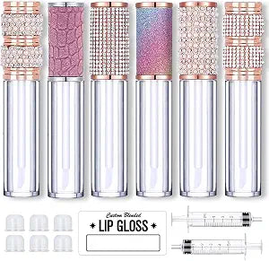 AMORIX 6pcs Empty 5ml Rhinestone Lip Gloss Tubes with Wand for Lip Gloss