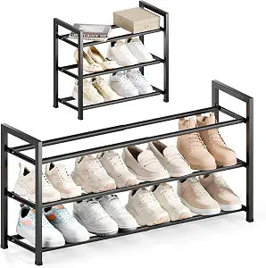 Bumusty 3 Tier Expandable Shoe Rack for Closet, Black