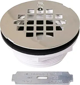 Westbrass A206P-05 2" No-Caulk PVC Compression Shower Drain with 4-1/4" Round Grid Cover, Polished Nickel