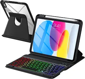 kidopire Compatible with iPad 11th 10th Generation Case with Keyboard - Detachable Wireless Keyboard Case for iPad A16 11-inch 2025 & 10.9-inch 2022, 7 Colors Backlit & 360 Rotatable Cover, Black