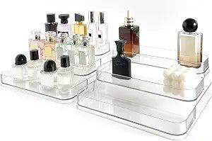 Perfume Organizer - 2 Pack Three-Tiered Shelf - Perfume Lotion Skincare Stand, Spice Vitamins Medicine Bottles Holder,Sturdy Clear Rack for Kitchen Bathroom Countertop Cabinet Storage