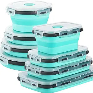 Sudaya 8 Pack Collapsible Food Storage Containers With Lids, Collapsible Storage Containers Sets Silicone Collapsible Bowls For Camping, RV Accessories, Travel Trailer Must