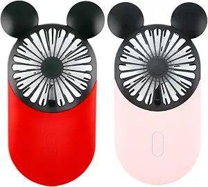 Cute Mouse Handheld Fan, Rechargeable USB Mini Fan(Red+Pink)