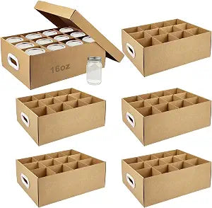 6 Pcs Canning Jar Storage Boxes, Cardboard Mason Jar Storage Box, 16 oz with Handles and Dividers, Stackable Mason Jar Organizers and Storage, Heavy-Duty Kraft