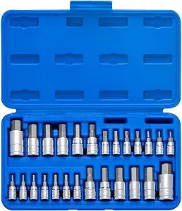 Neiko 01144A Tamper-Proof Hex Bit Socket Set, 26 Pieces | SAE (5/64-9/16) and Metric (2-14MM)