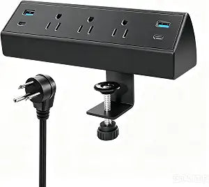 Clamp-Mount Desktop Power Strip with USB C 3 Outlets 40W Fast Charge ETL