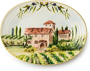 Tuscany Oval Platter  16 Stoneware Serving Dish Featuring Scenic Italian Countryside with Villas, Vineyards & Olive Groves  Ideal for Roasts, Antipasto & Entertaining Guests