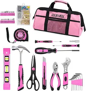 DOWELL Tool Set, 140PCS Pink Household Tool Kit for Women