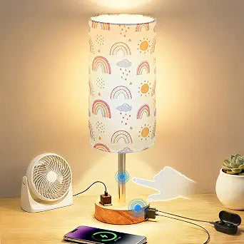 Bedside Table Lamp, Dimmable Touch, AC Outlet, USB A+C (SunRainbow)