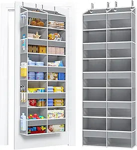 PureSpace 5-Tier Over the Door Organizer, 10 Side Mesh Pockets & Clear Windows, 80LBS Heavy Duty Hanging Storage for Baby Diapers, Shoes, Toys  Ideal for Nursery, Bathroom, Bedroom, Pantry (Grey)