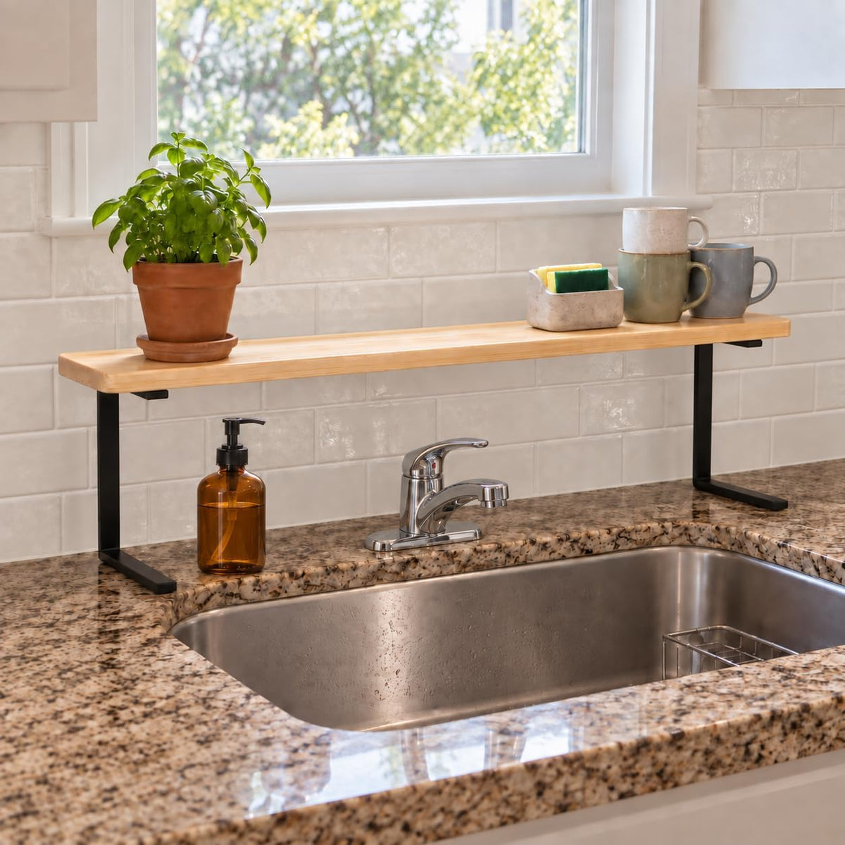 Over the Sink Shelf for Tall Faucet (8.5" CLEARANCE) :- Space-Saving Bathroom Over Faucet Kitchen Narrow Counter Over Sink Organizer, 30''W 6.25''D 9.25''H Metal Above Sink Shelf Top of Sink [WATERPROOF]