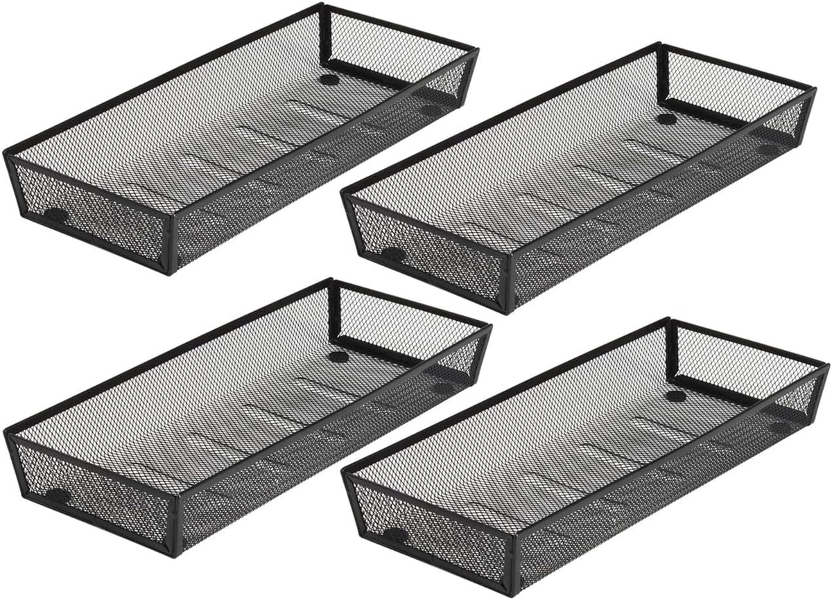 BYCY Silverware Drawer Organizer, Mesh Utensil Organizer for Kitchen Storage, Black Steel Metal Mesh Tray for Flatware Fork Spoon Knifeâ€¦ (15 * 6-4P-Black)