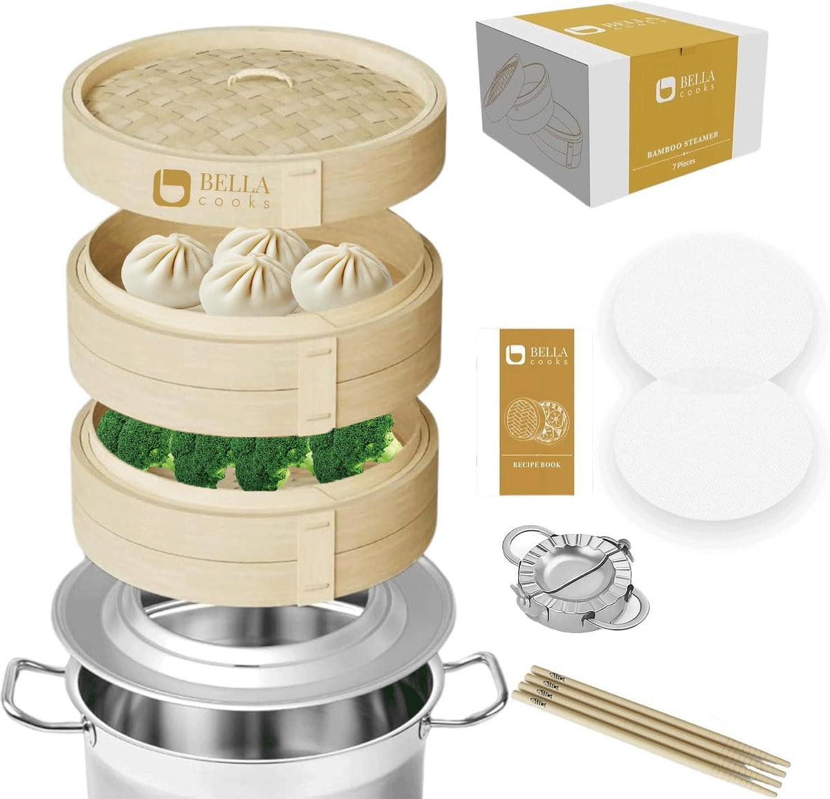 Bamboo Steamer 11-inch 2 Tier Dumpling Steamer Basket with Lid
