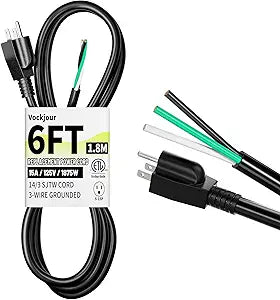 Vockjour 6 ft 14/3 Pigtail Replacement Power Tool Cord, NEMA 5-15P Black