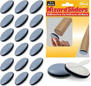 20 PCS PTFE(Teflon) 1 inch Furniture Glides Sliders, Furniture Sliders for Carpeted & Hardwood Floors,Chair Leg Floor Protectors, Self-Adhesive Small Appliance Sliders