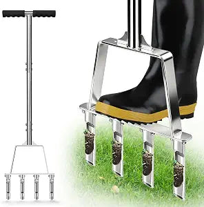 Core Aerator Lawn Tool Manual Lawn Aerator Tool with 4 Hollow Tines Non-Clogging Heavy Duty Plug Aerator for Soil Loosening Lawn Aeration, Revives Lawn Health,Garden Tool