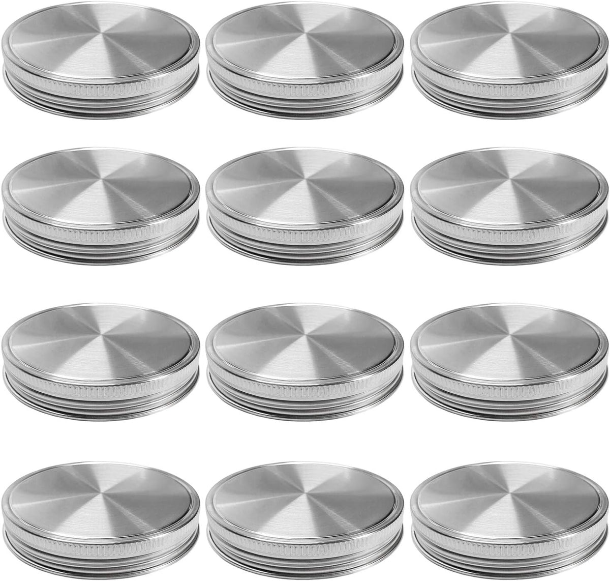 Stainless Steel Mason Jar Lids, Storage Caps with Silicone Seals for Wide Mouth Mason Canning Jars, Polished Surface, Reusable and Leak Proof, Pack of 12 (12-Pack Wide Mouth stainless steel)