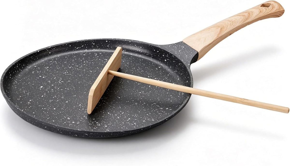 10-Inch Nonstick Griddle Pan, Premium Granite Coating Flat Skillet for Crepes, Dosa, and Pancakes with Stay-Cool Handle, Induction Compatible