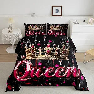 Feelyou Queen Print Duvet Quilt Full Size Crown Pattern Bedding Set