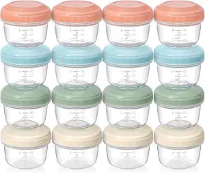 VITEVER [16 Pack] 4 oz Small Containers with Lids, Reusable Plastic Jars for Snack and Puree, Salad Dressing Container to Go, Deli Containers, Freezer Baby Food Containers, Dishwasher Safe, BPA Free