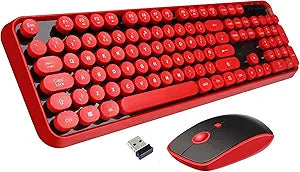 Red Wireless Keyboard and Mouse Combo,Typewriter Bubble Keys,for PC Laptop