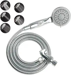 HauSun Handheld Shower Head with On/Off Switch - 5 Spray Settings 6.5 Feet Extra Long Hose High Pressure with Bathroom Faucet Kit - Universal Adapter Holder Mount for Wall,Chrome Finish