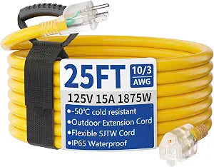 25ft Outdoor/Indoor Extension Cord with Lighted 10/3 Gauge Yellow