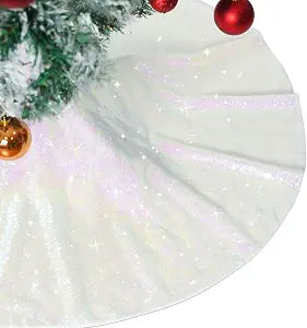 PartyDelight Large Christmas Tree Skirt Iridescent White Sequin 50 Inch