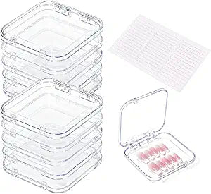 10 Pcs Press on Nail Storage Box, Clear Acrylic Fake Nail Display Container with 45 Pcs Double Sided Adhesive Tapes for Daily Nail Use and Nail Salon