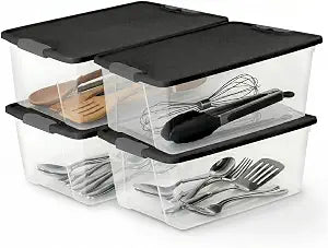 HOMZ Secure Latch, Clear Plastic Storage Organizer Bins, 15 Quart, 4 Pack