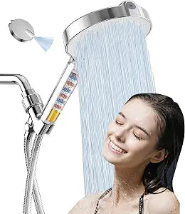 6 Filtered Shower Head with Handheld, 6 Modes High Pressure Shower Head with Filter for Hard Water, Detachable Showerhead with Stainless Steel Hose and Shower Arm Bracket, Chrome-White