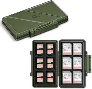 Olive Green 36 Slots Memory Card Case Water-Resistant Anti-Shock Memory Card Wallet for 24 Micro SD SDXC SDHC TF Cards and 12 SD SDXC SDHC Cards