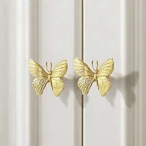 2Pack Butterfly Dresser Knobs, Brushed Brass Cabinet Knobs