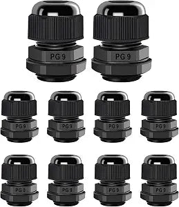Cable Gland PG9 10 Packs IP68 Waterproof Nylon Cable Connectors with Locknut and Gaskets - Suitable for 4mm - 8mm Cables