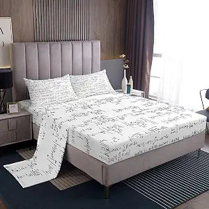 Feelyou Math Formula Sheet Set Mathematical Theme Bed Sheets for Kids Boys Girls Educational Bed Set Science Bedding Sheets Black White 1 Bed Sheets with 2 Pillowcases Queen Size