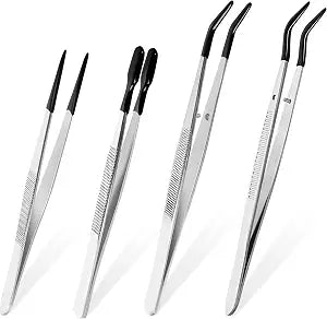 4 Pcs Tweezers with Rubber Tips Set - PVC Coated Precision Tweezers for Crafting, Jewelry, Electronics, and Lab Work