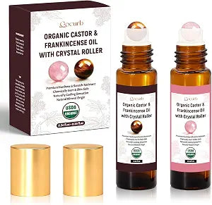 Organic Castor Oil&Frankincense with Quartz Roller for Under Eye Bags,10ml
