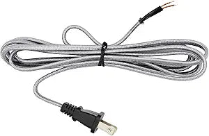 Creative Hobbies Rayon Cloth Covered Electric Lamp Cord with End Plug, Stripped Ends Ready for Wiring -8 Foot, SPT-2 UL Listed (Silver)
