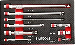 BILITOOLS 9-Piece Wobble Extension Set, 1/4 3/8 1/2 Drive, 2"-10" Lengths