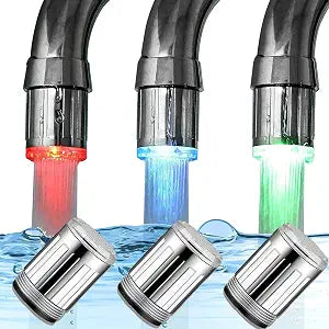 3 Pack 3 Pieces 3-Color Temperature Sensitive Gradient LED Water Faucet Light Water Stream Color Changing Faucet Tap Sink Faucet for Kitchen and Bathroom