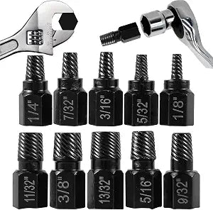 10 Pcs Screw Extractor Set, Hex Head Easy Out Bolt Extractor Set, Multi-Spline Stripped Screw Extractor Set, Broken Bolt Remover Kit, Damaged Screw Extractor Set for Removing Broken Studs, Bolts