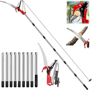 14FT Manual Pole Saw for Tree Trimming, Dual-Pulley Tree Pruner, Long Handle Tree Trimmer for Yard & Garden